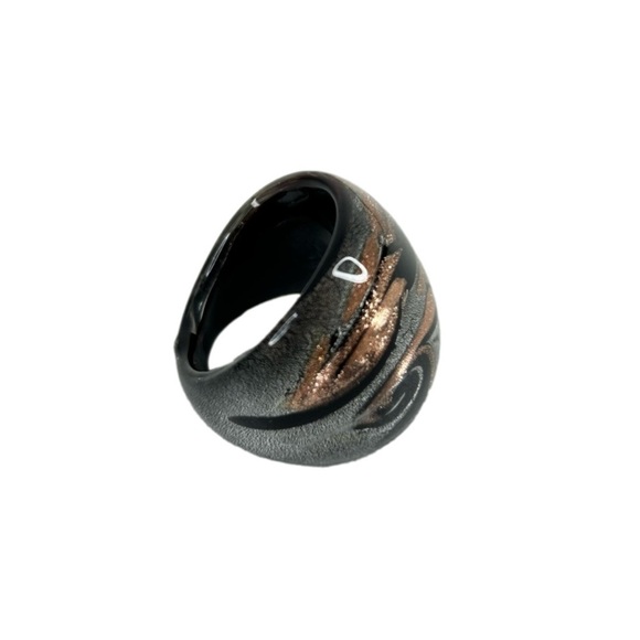 Black Silver Gold Glass Ring Black Silver Gold - Picture 3 of 7